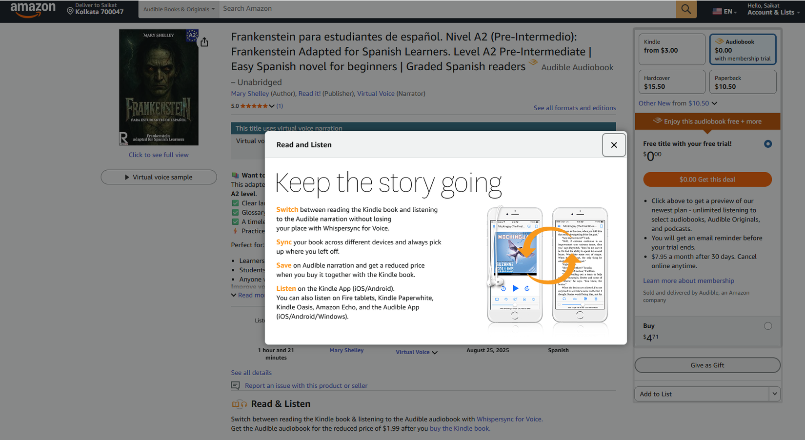 Kindle books with Whispersync for Voice.