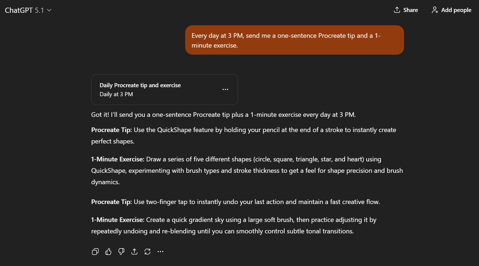 A learning tips prompt using ChatGPT’s Scheduled Tasks.