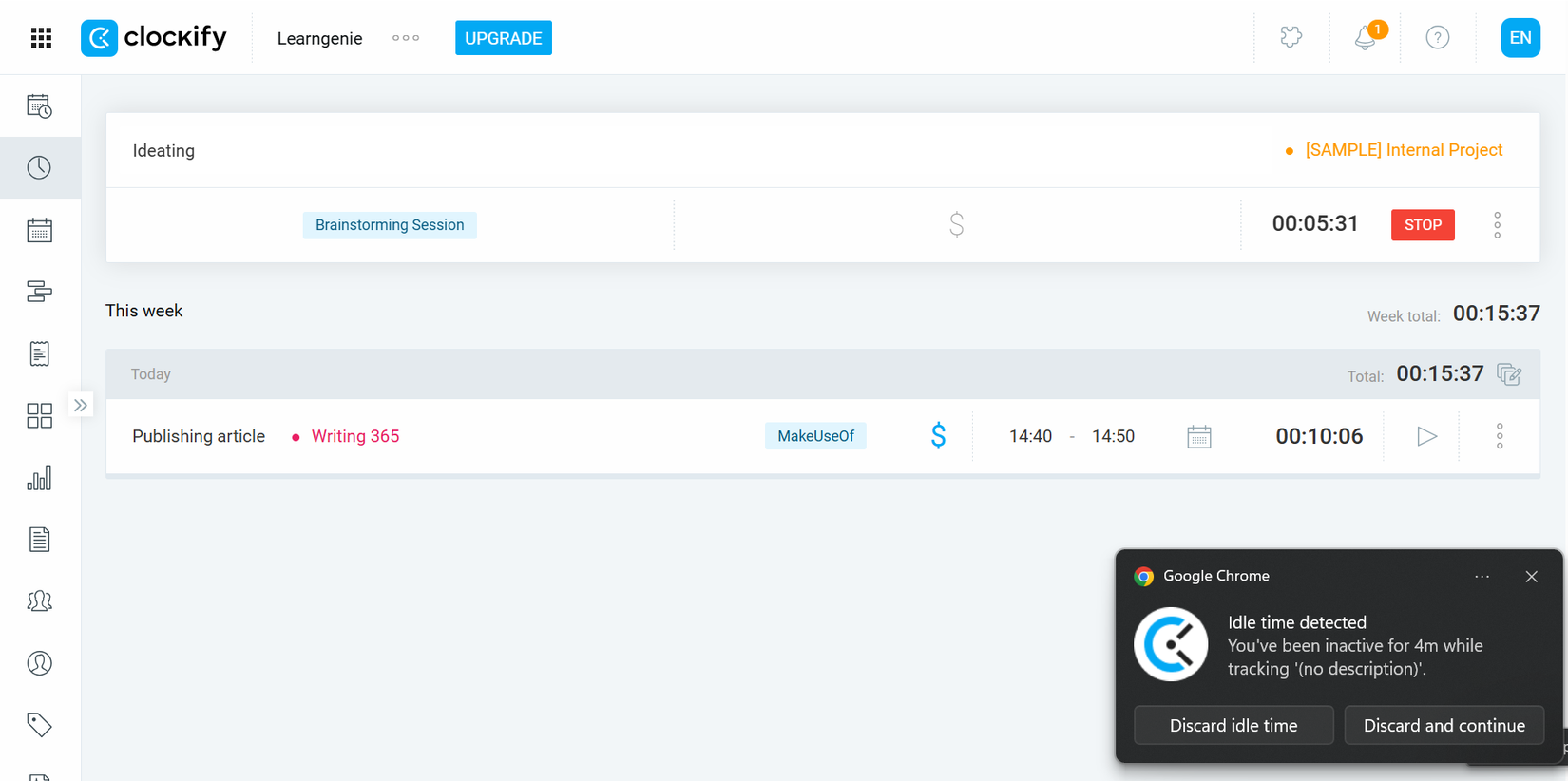 Clockify Idle Time