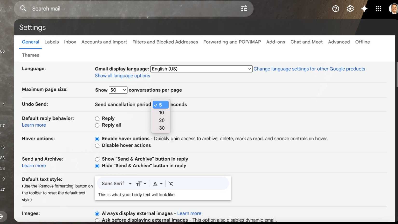 The time limits for Undo Send in Gmail