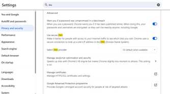 google chrome enable dns over https settings