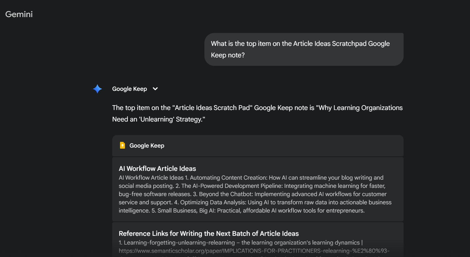 Extract content from Keep notes with Gemini.