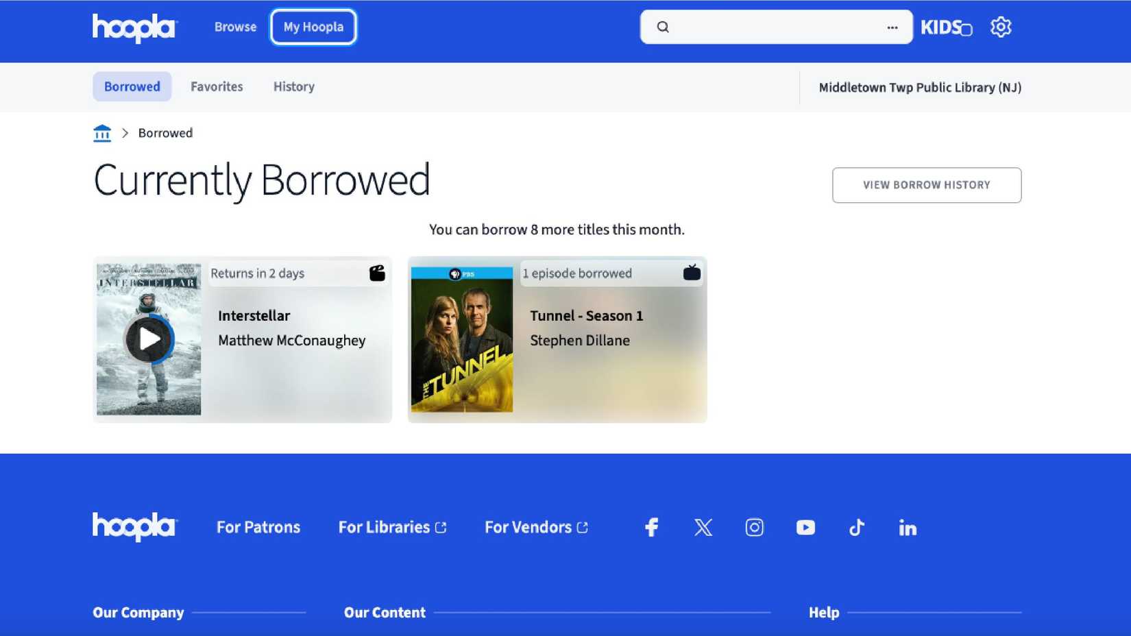 My Borrowed page in Hoopla