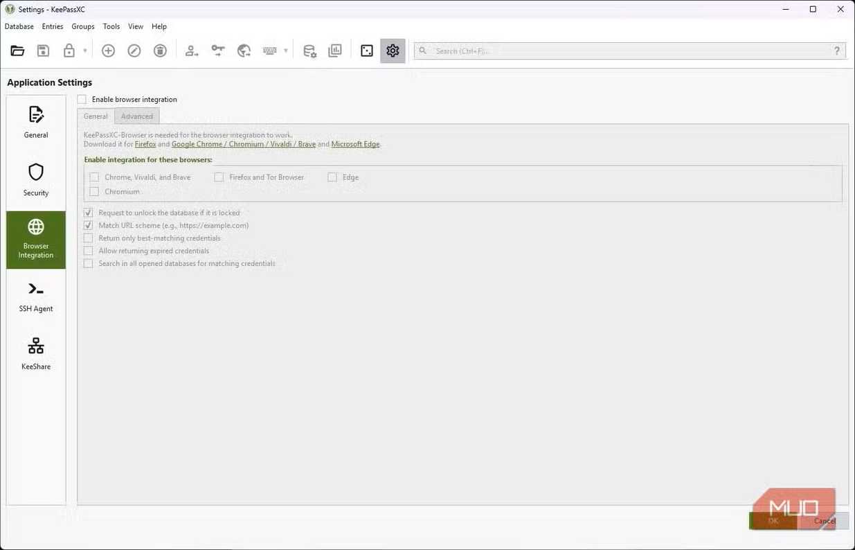 Интеграция с браузером Настройки интеграции KeePassXC с браузером