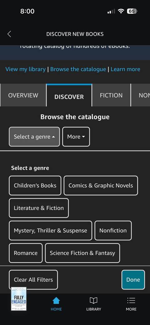 Kindle Library Prime Reading filters.
