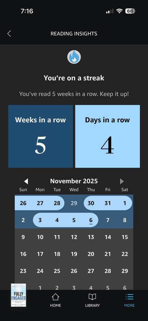 My Kindle reading streak.