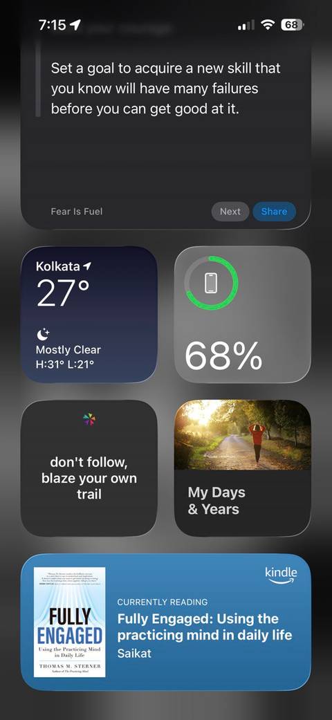 Kindle widget on the iOS homescreen.
