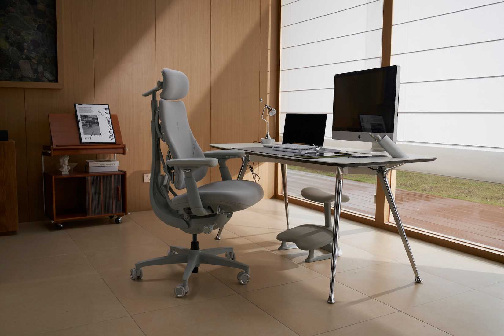 LiberNovo Omni chair sitting next to a desk in an office.