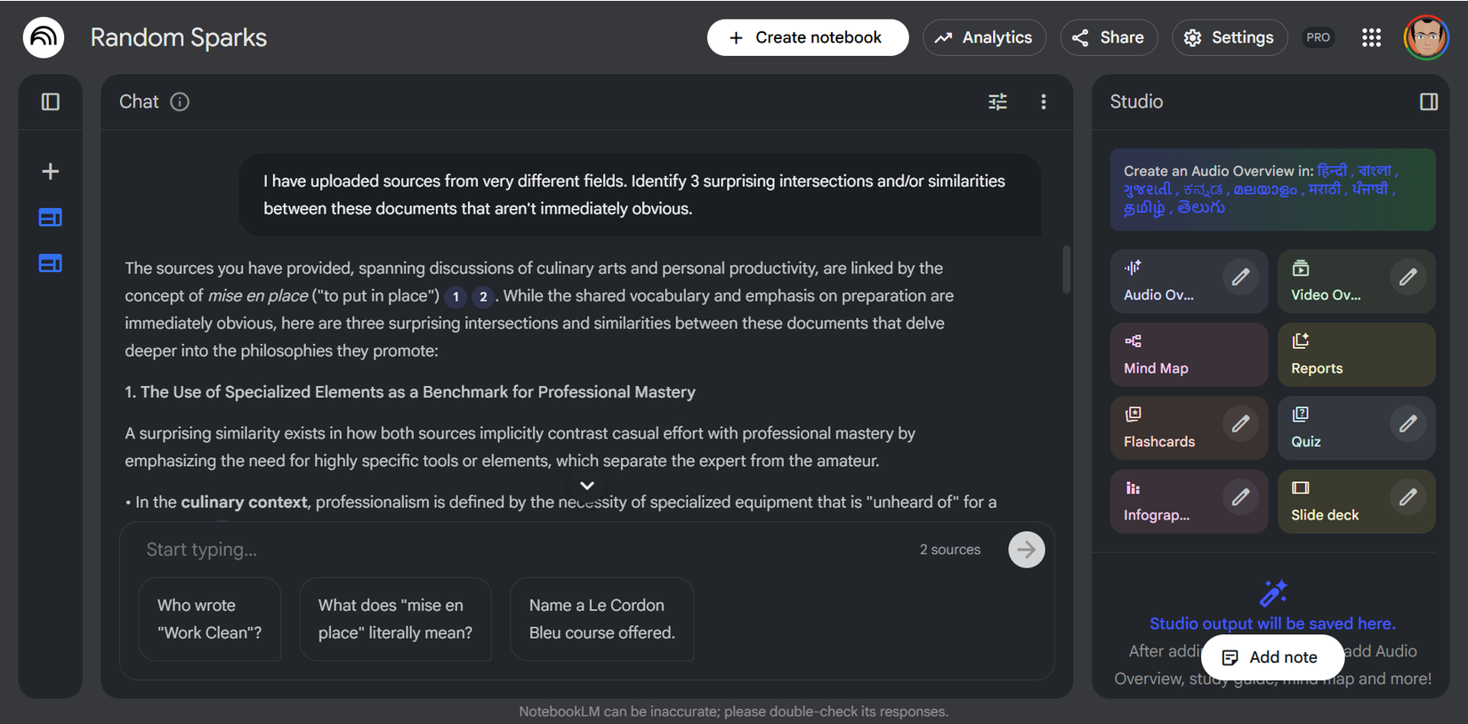 Usando NotebookLM para conexiones creativas.