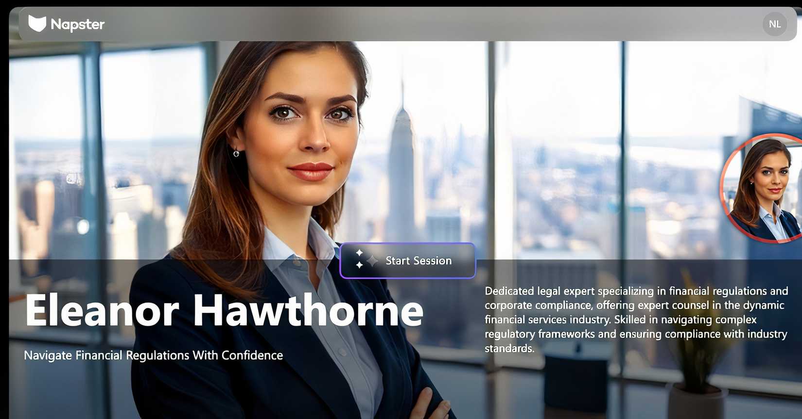 Napster digital persona Eleanor Hawthorne on a computer display.