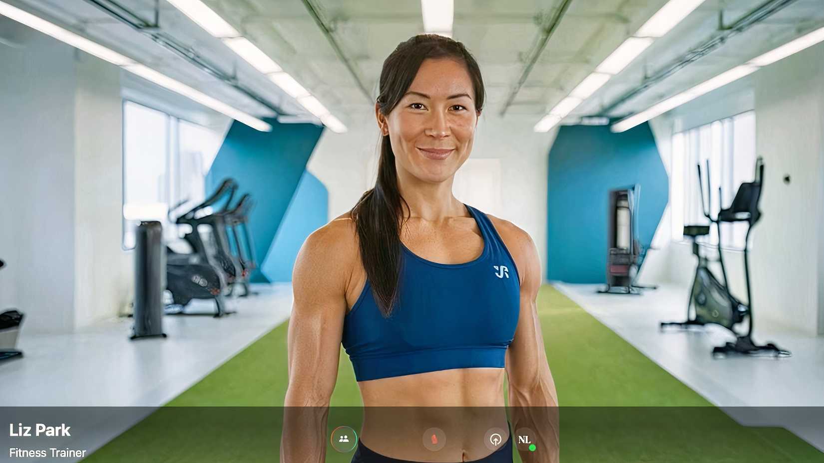 Napster digital persona Liz Park, whose expertise is in fitness. park stands in a gym and behind her is exercise equipment.