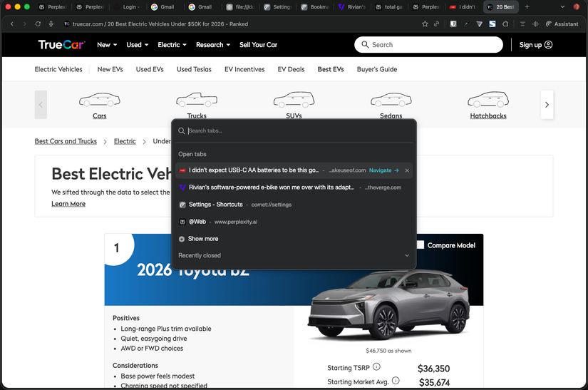 Searching through open tabs in Comet