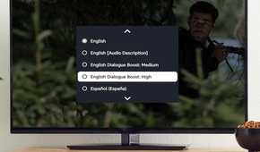 A TV showing Amazon Prime Video's Dialogue Boost feature.