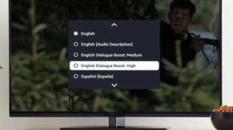 A TV showing Amazon Prime Video's Dialogue Boost feature.