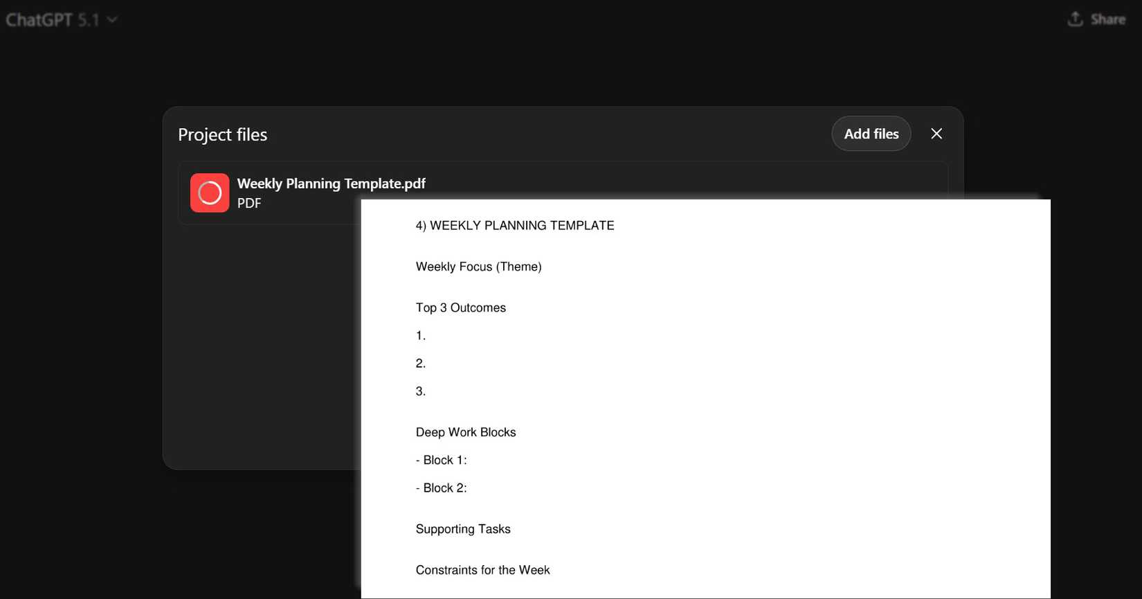 Uploading reference files and documents to ChatGPT.