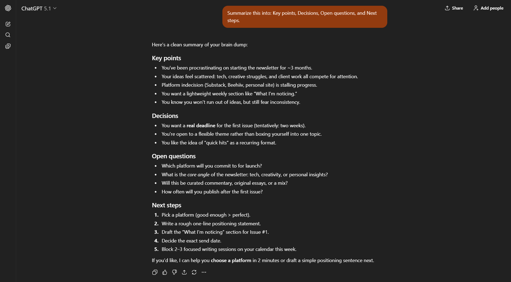 ChatGPT Voice Mode summarized note.