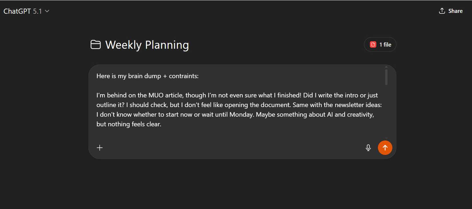 My brain dump in ChatGPT.