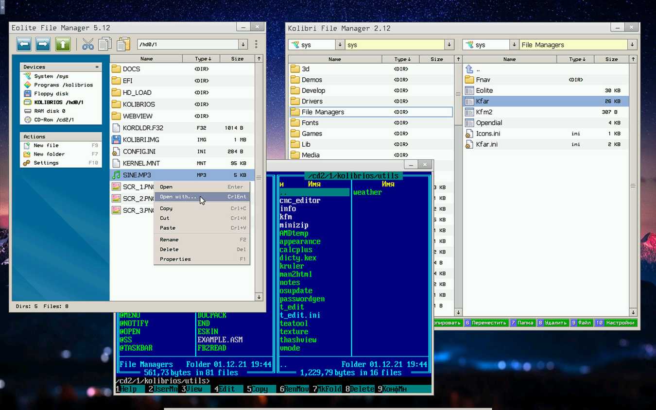 File Manager running on KalibriOS-3