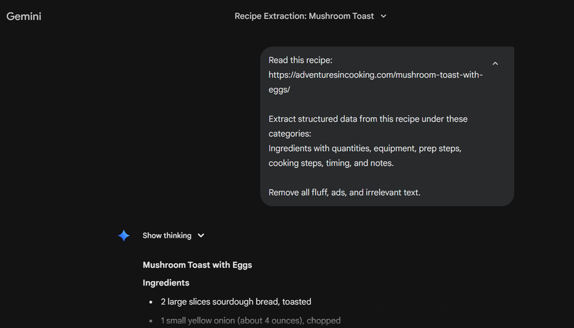 Trích xuất công thức bằng Gemini.