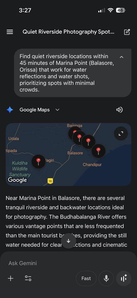 Scouting for locations with Gemini and Google Maps.