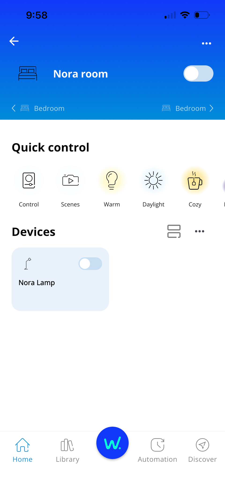 صفحهٔ دستگاه‌های WiZ در برنامه