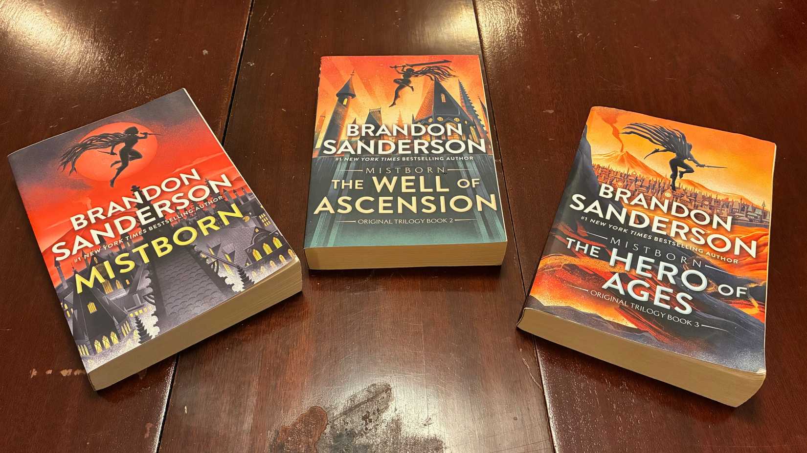 Mistborn trilogy: Mistborn, The Well of Ascension, and The Hero of Ages