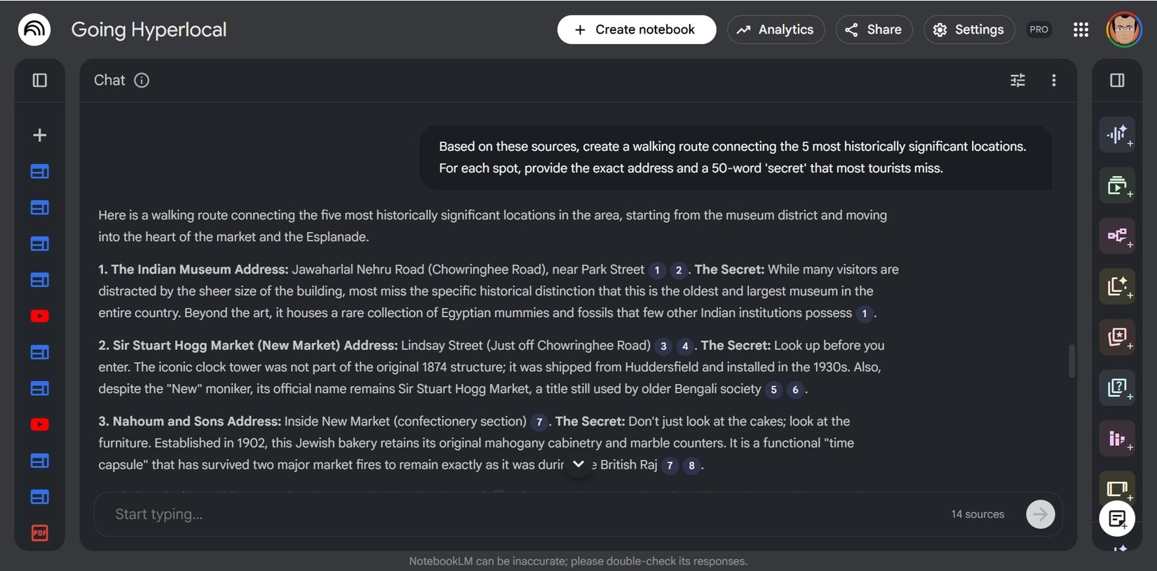Prompting NotebookLM for a walking tour.