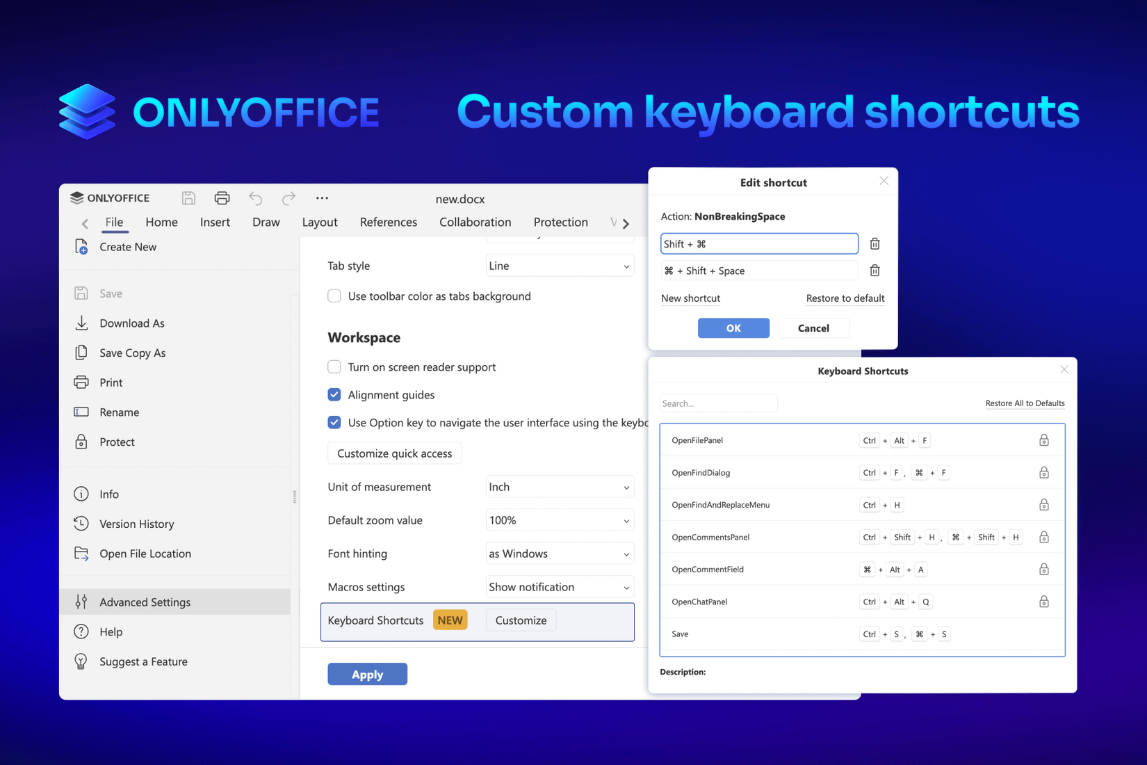 Office custom keyboard shortcuts only.