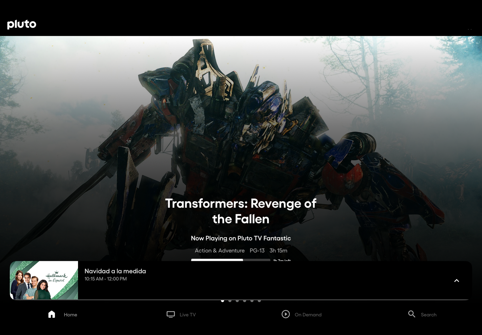 Pluto TV showing transformers on demand.