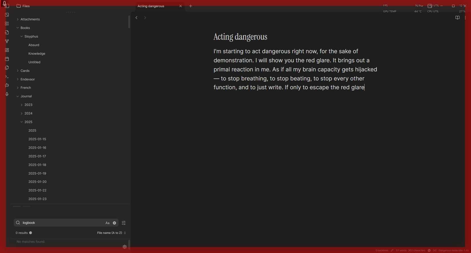 Red glare in Obsidian note with Dangerous Mode