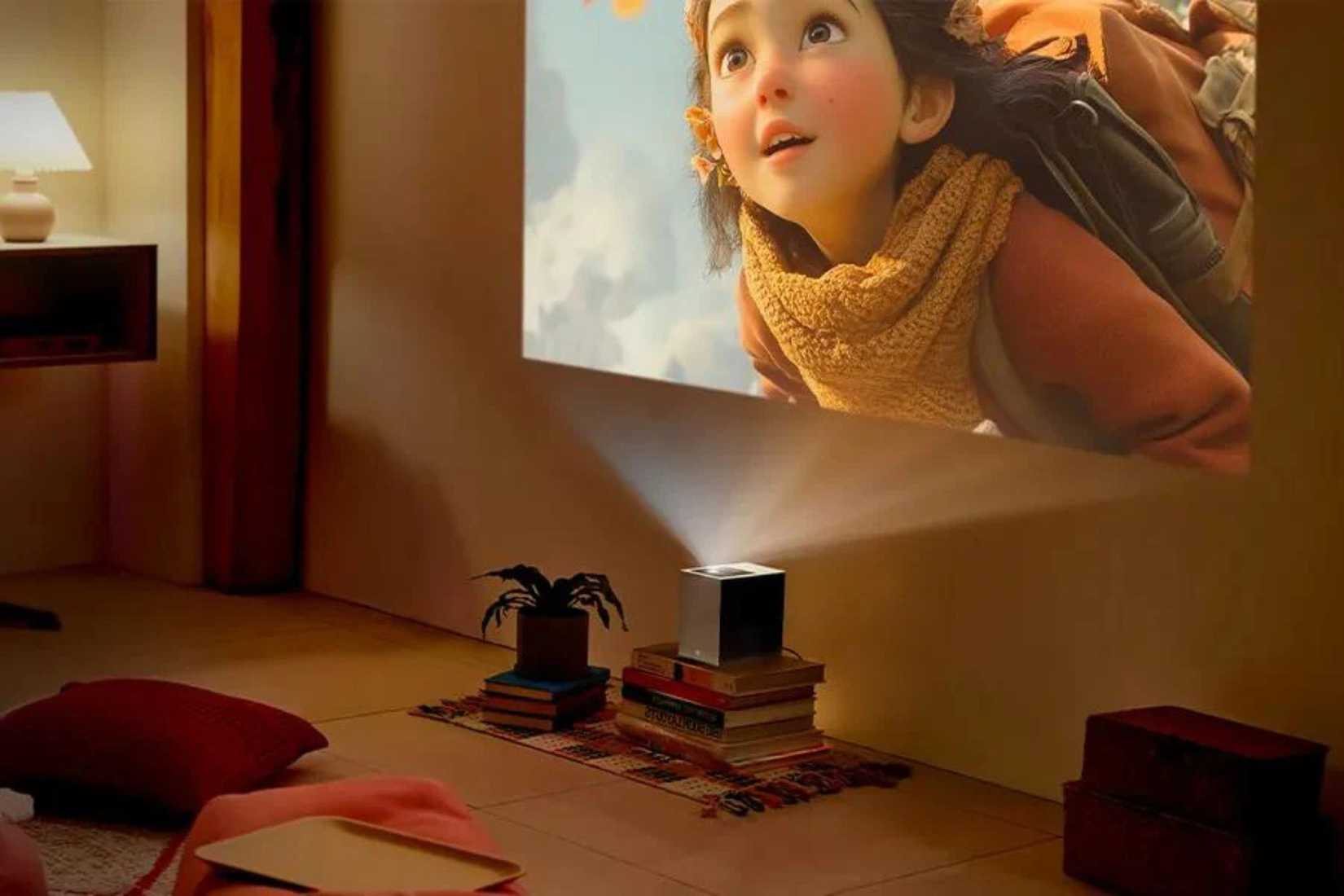 Using LG CineBeam S projector placed close to the wall to watch content