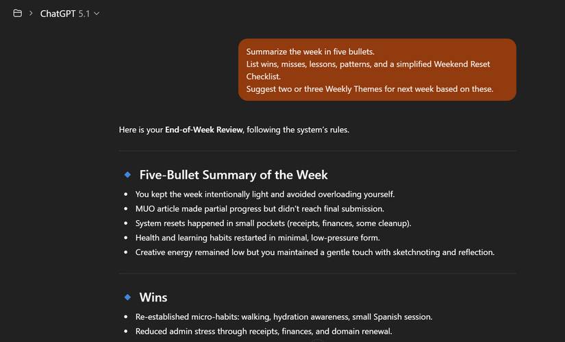 Weekly Audit of my weekly scheduled plan in ChatGPT.