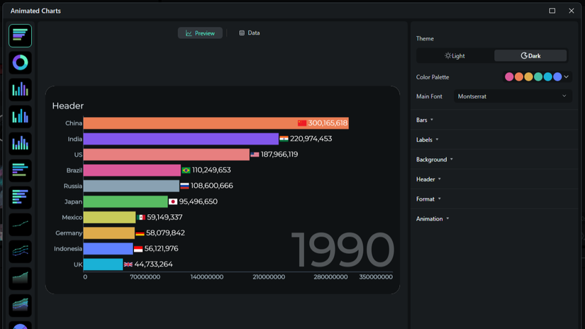 wondershare filmora animation chart feature screenshot