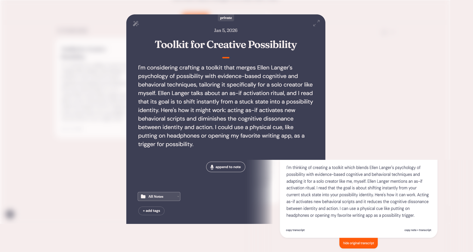 Transcripciones AudioPen originales frente a transcripciones Ai.