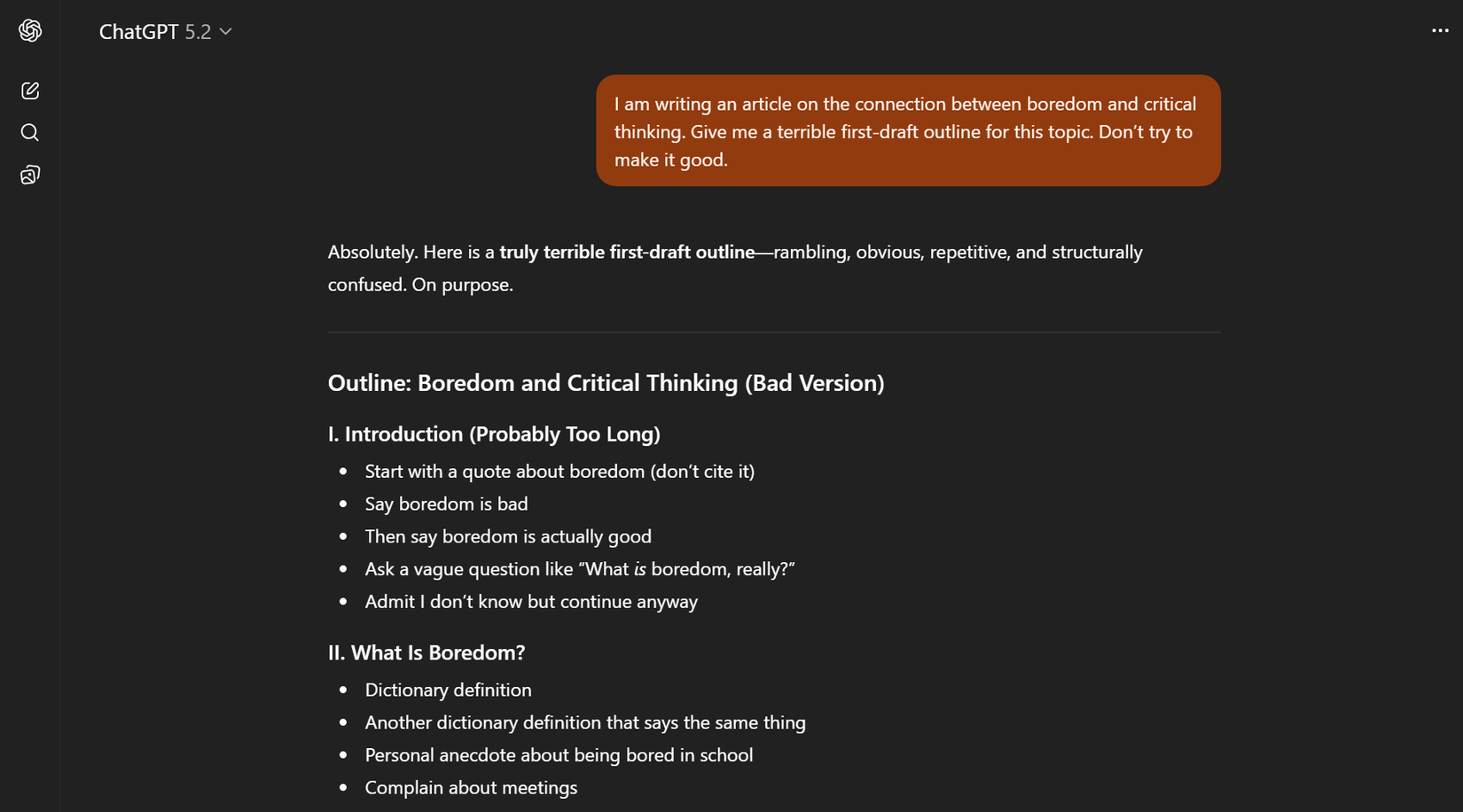 A rough outline breaking the fear of starting a draft.