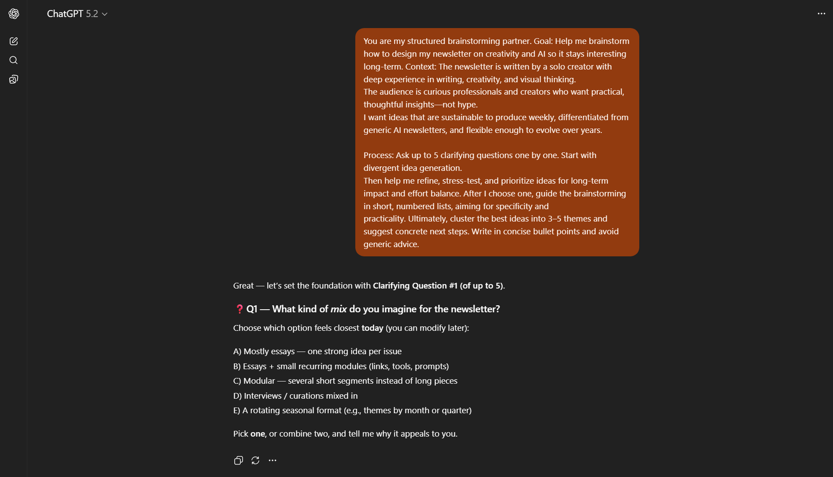 A structured prompt layout defining goals and constraints.