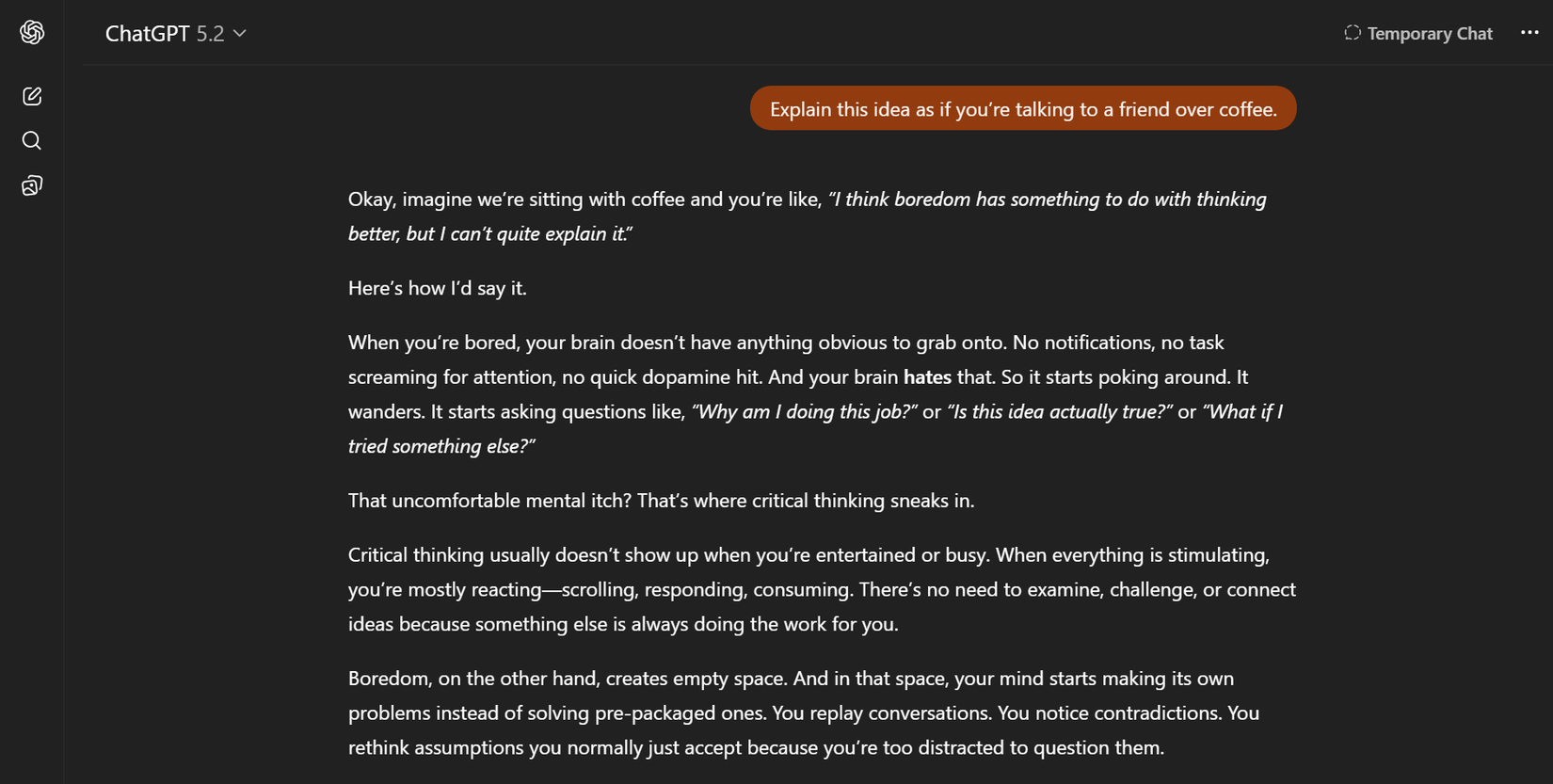 Turning formal writing into a relaxed conversational explanation.