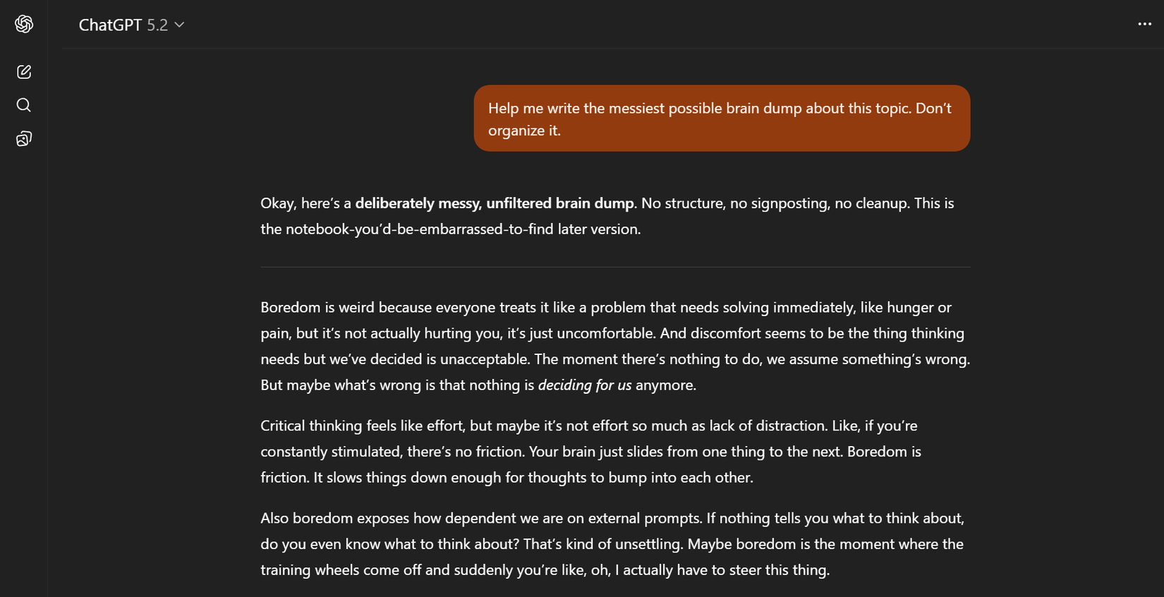 A messy brain dump used to restart stalled writing.