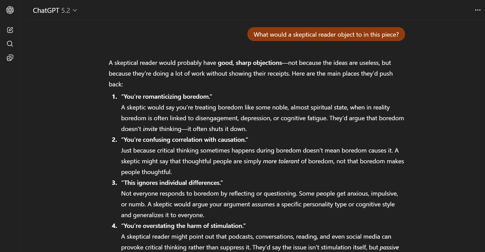 Identifying reader objections to strengthen an argument.