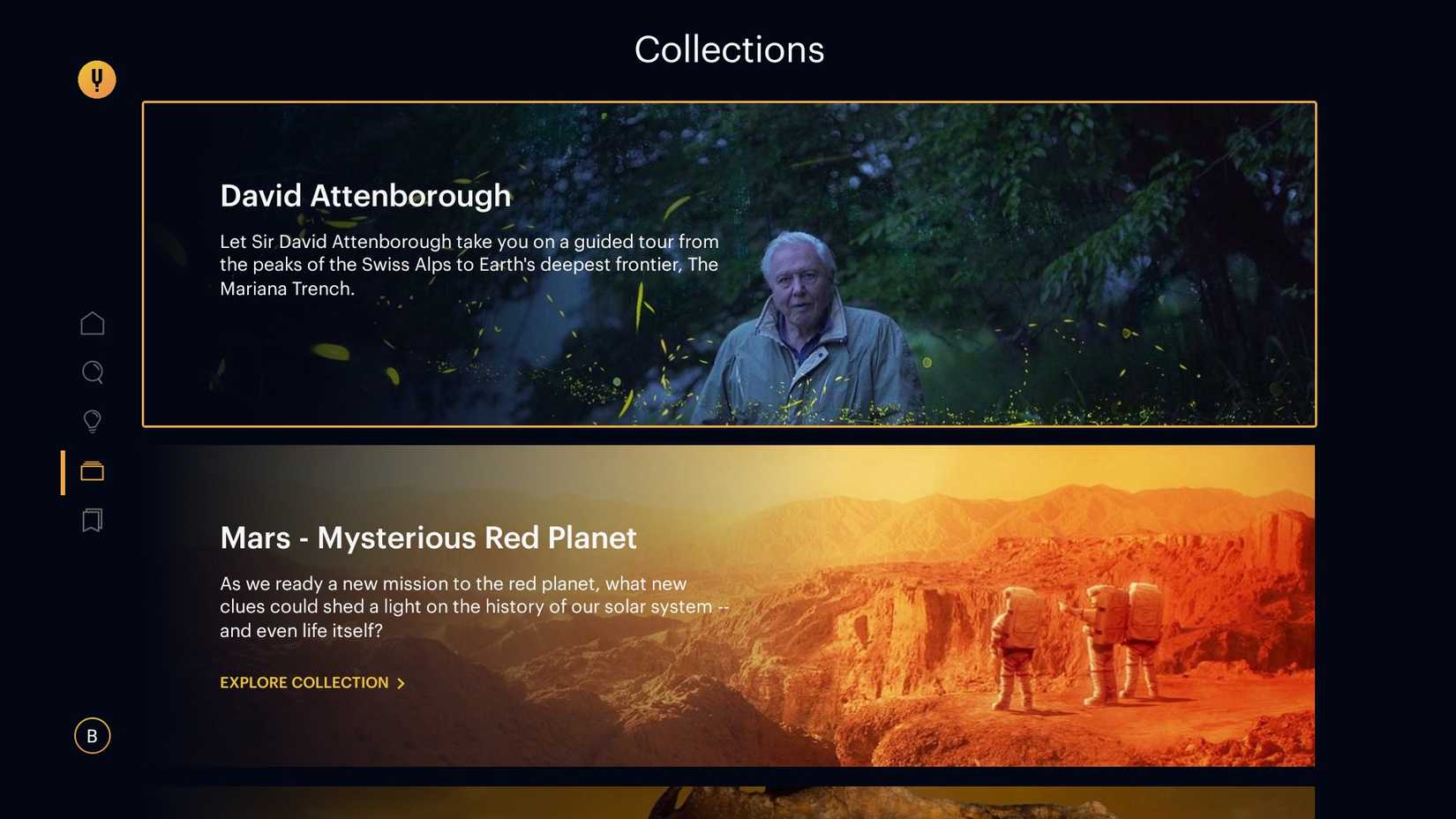 A screenshot of Curiosity Stream on a Fire TV.