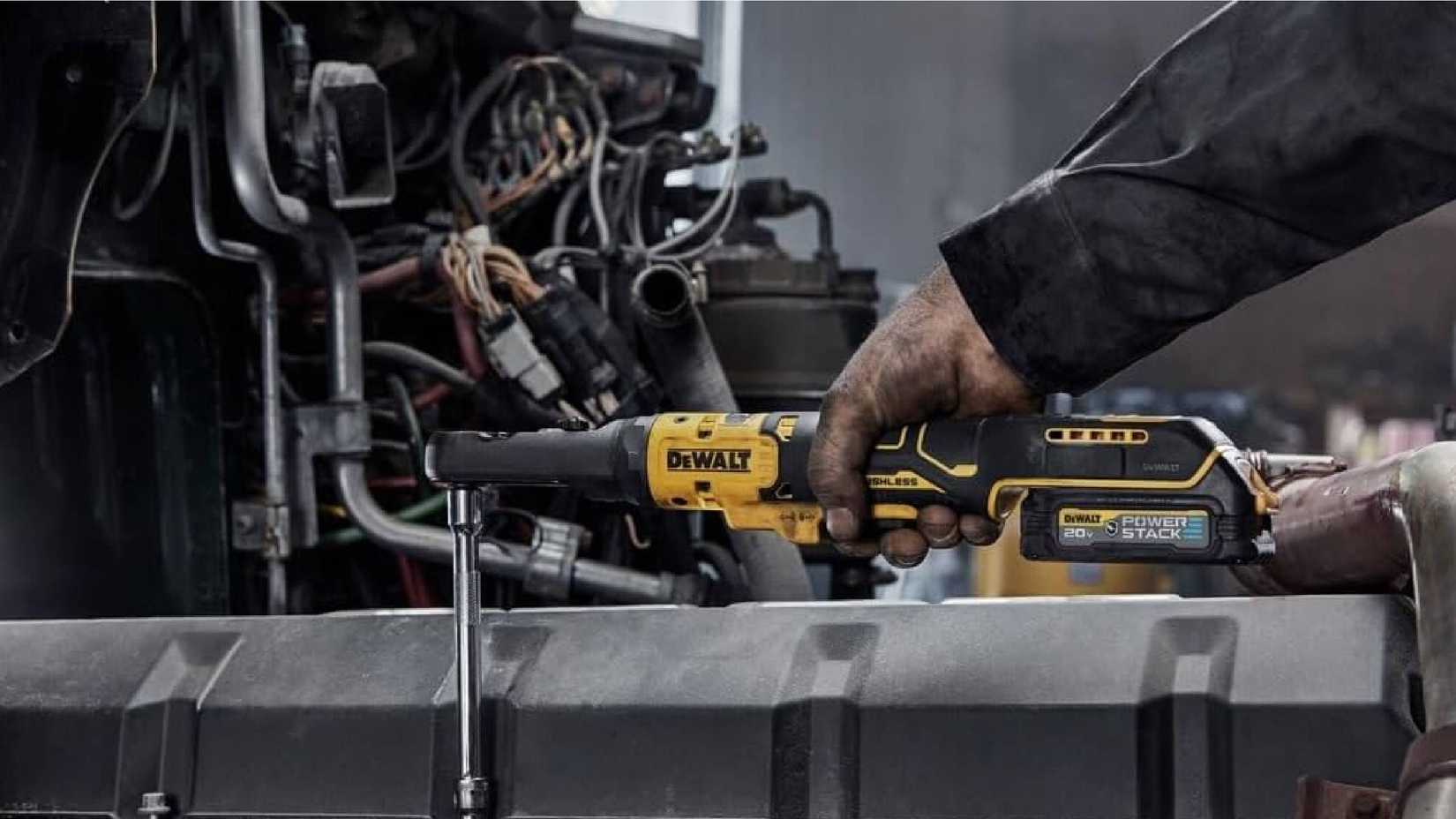 A DeWalt cordless ratchet in use