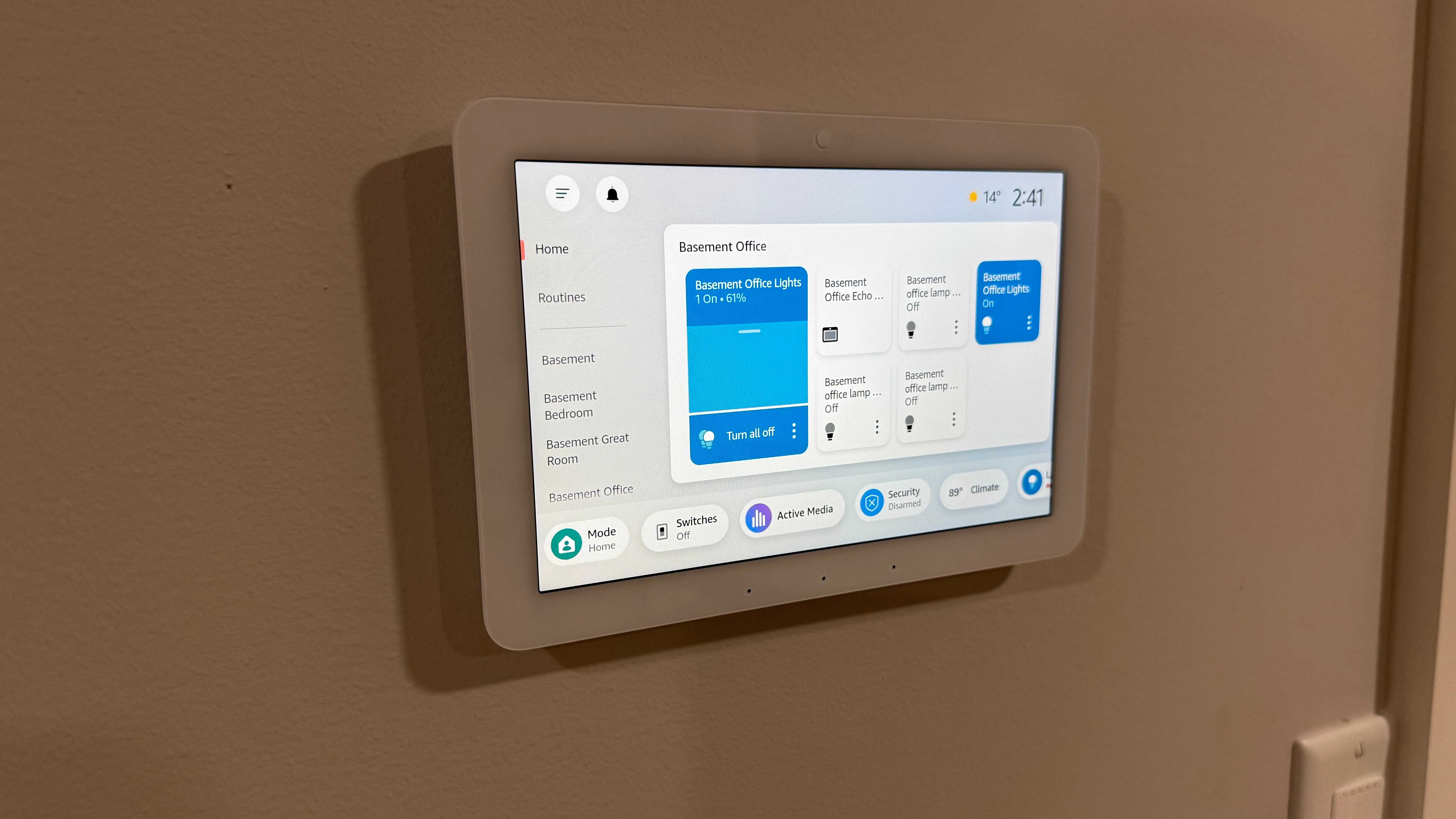 echo hub showing smart lighting control with brightness adjustment