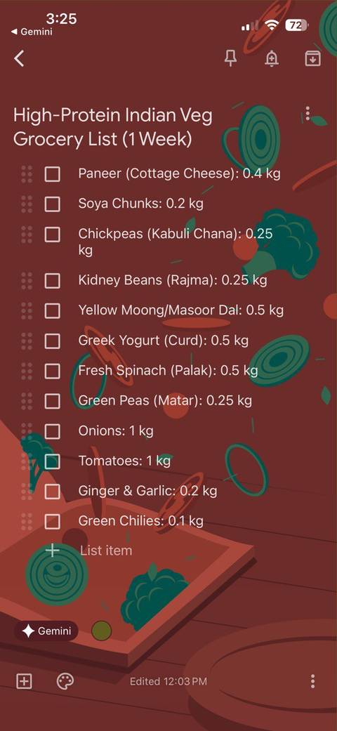 A user adds structured notes to Google Keep using Gemini voice commands on a phone.