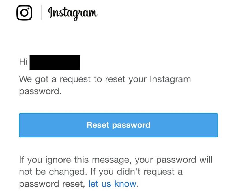 Instagram phishing email