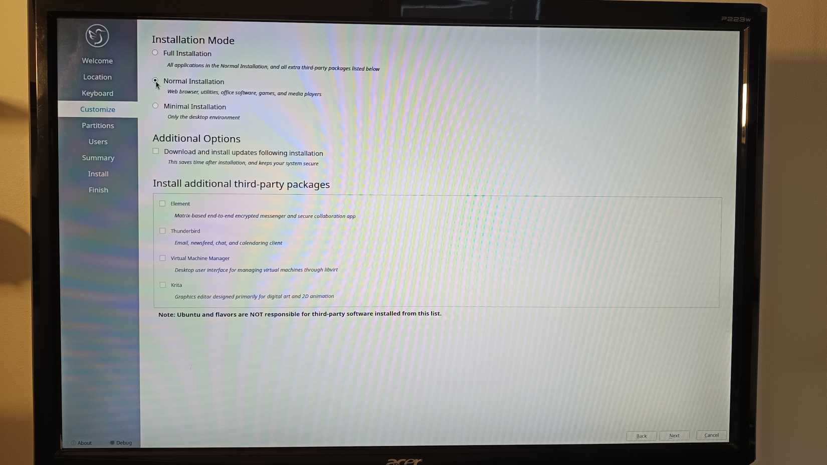 Lubuntu install screen