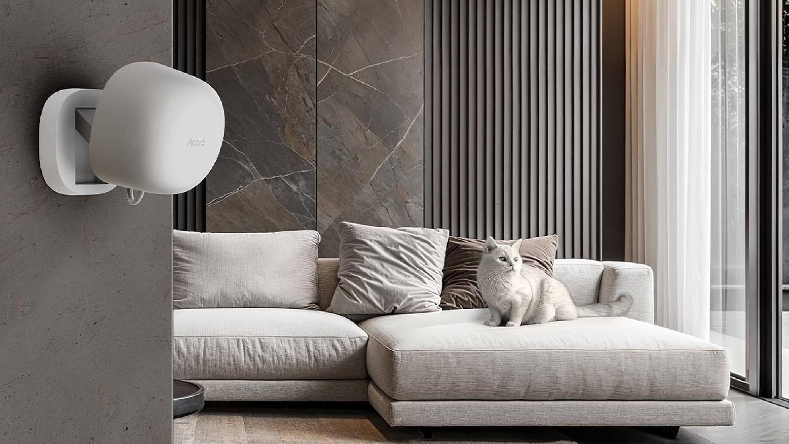 An Aqara FP1E presence sensor in a room