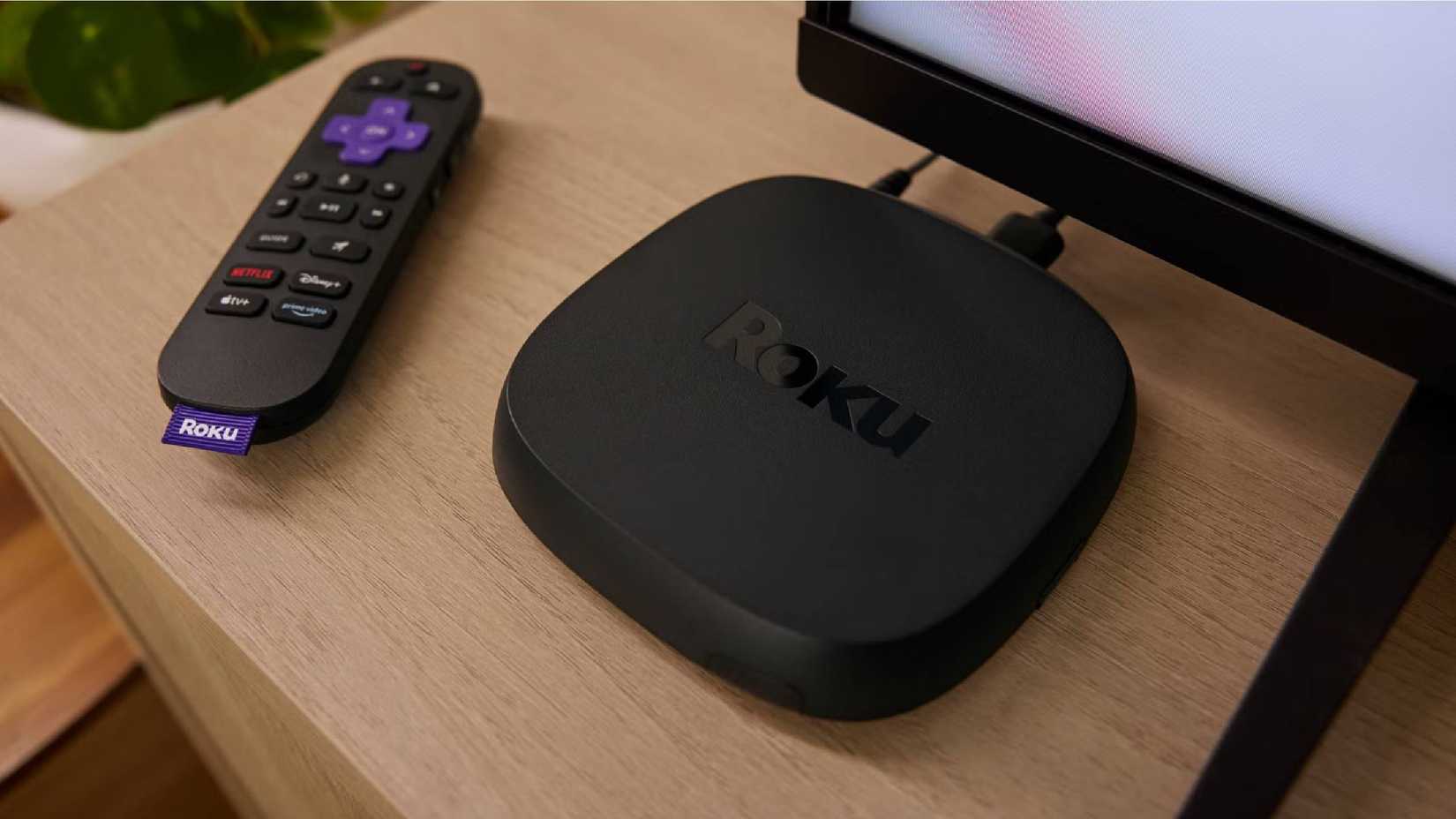 A Roku Ultra 2024 set up with a voice remote