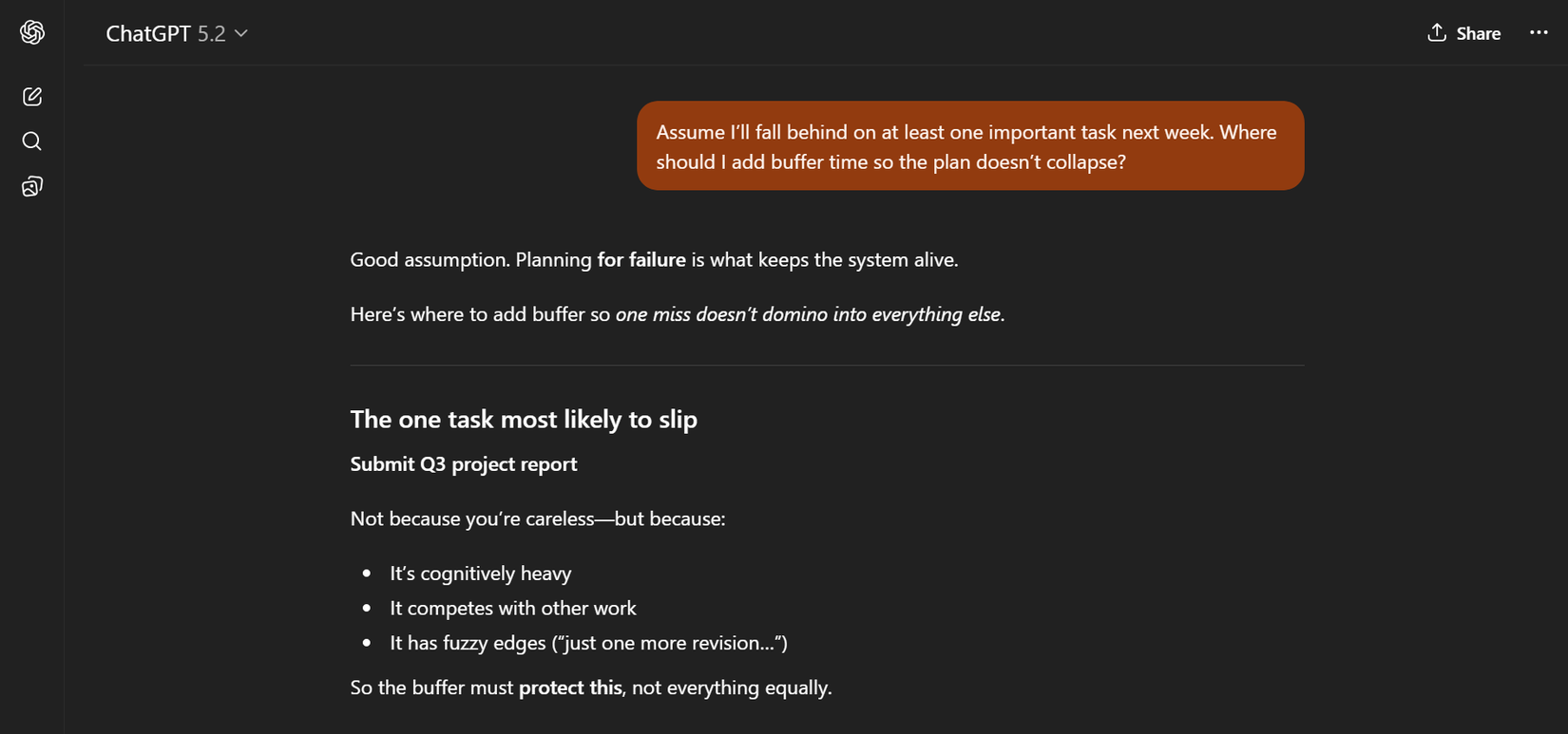 Use a ChatGPT prompt to plan buffer time blocks and flexible spacing.