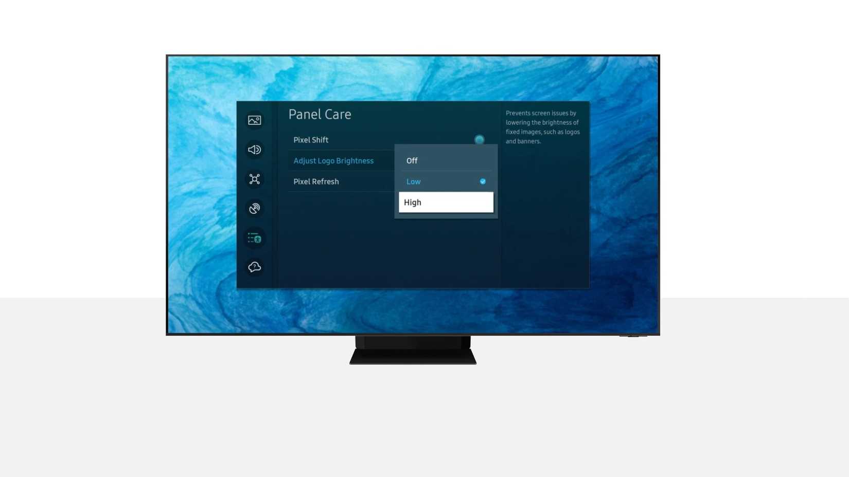 Adjust Logo Brightness option on a Samsung OLED TV