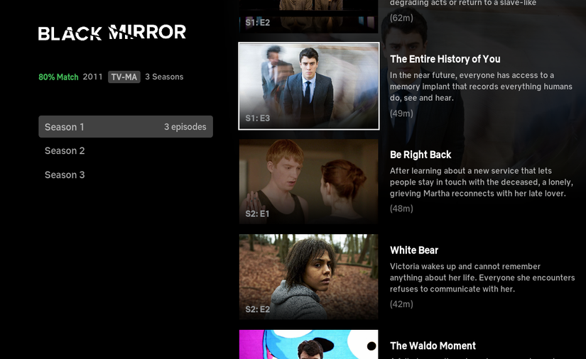 Bingie Kodi skin episode menu.